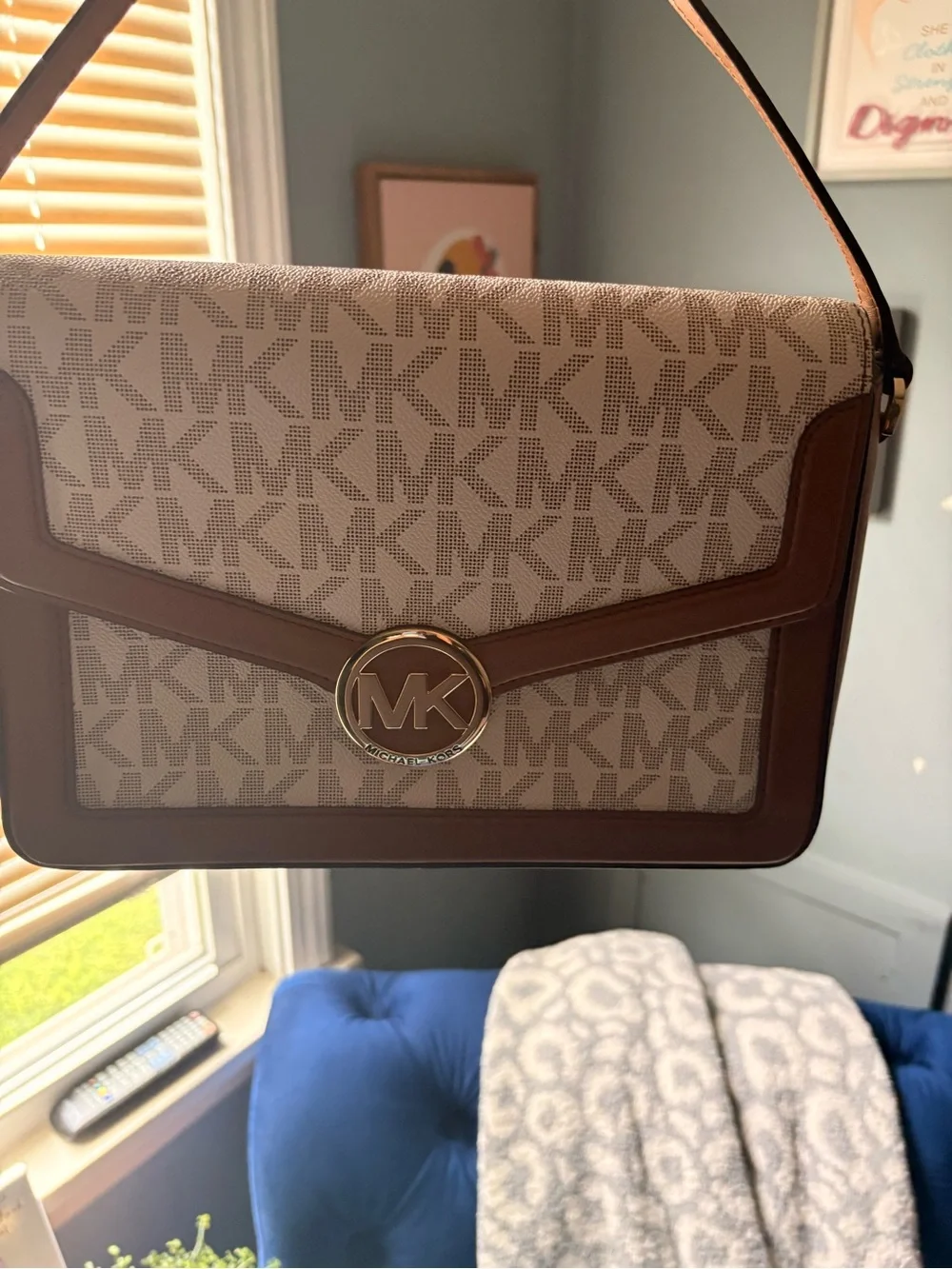 Michael Kors Beige and Brown MK Logo Crossbody Shoulder Bag